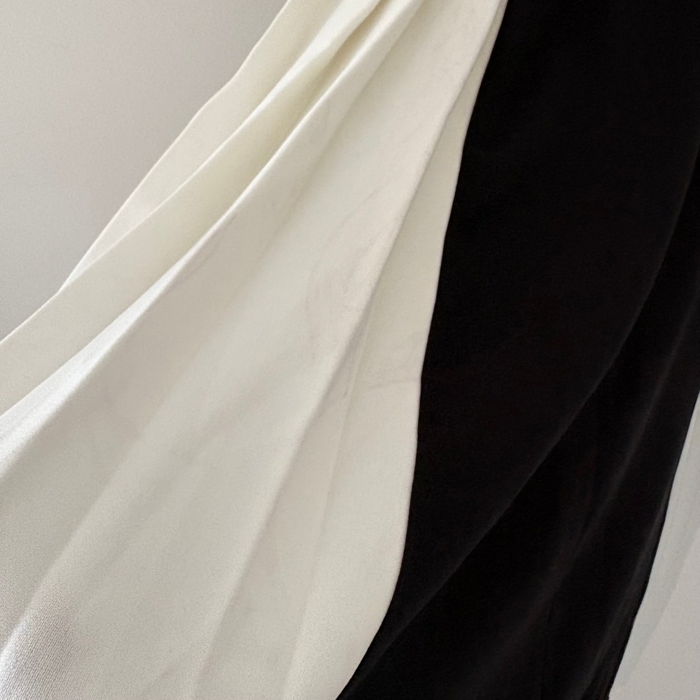 Karen Millen Dress Petite Contrast Pleated Panel Skirt Midi 8 Black Ivory Mono - Picture 12 of 16